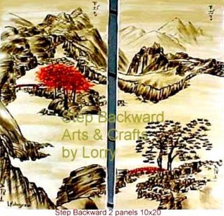 Original Oriental Japanese 2 Panel Landscape Painting