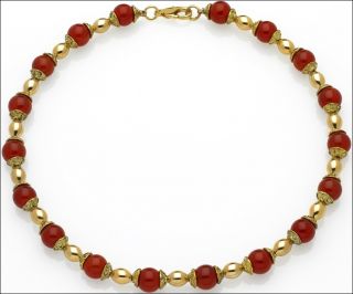 Egyptian Jewelry Carnelian Bead Cap Necklace 24 Karat Gold Plated