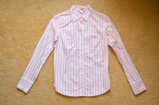 Crew Kathryn Button Down Dress Shirt Pink Stripes Size 0 XS Vintage