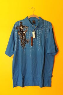 New Karl Kani Gold Cross Mens Polo Shirt Blue XL $48
