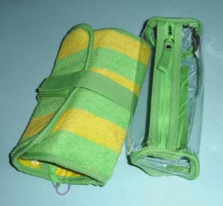 Stephanie Johnson Terry Cloth Cosmetic Bag Jewelry Roll Yellow Green