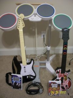 Wii Rock Band Bundle w/Drum Set, Mike, 2 Guitars & 2 Games (Rock Band