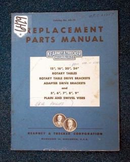 Kearny Trecker Part Manual Rotary Tables Vises for Mill Inv 6429