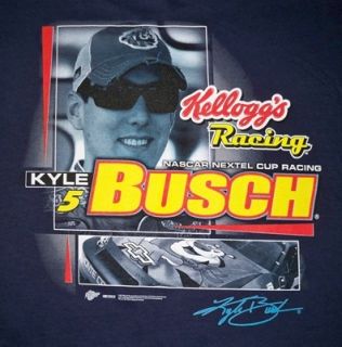 NWT Kyle Busch #5 Kelloggs Racing NASCAR Nextel Navy Blue T Shirt Men