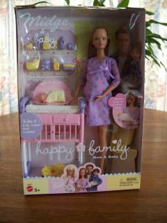 2002 Pregnant Midge Baby Barbie Doll Happy Family Mom Baby