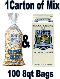 Pappys Kettle Corn Mix 1 3 25lb Carton and 100 8qt Bags Save Big
