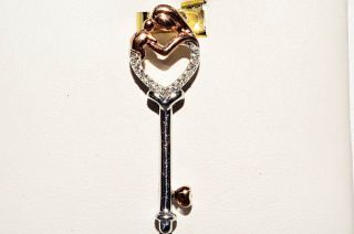 07ct Mother Child Diamond Heart Key Pendant 14k Rose Gold Sterling