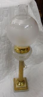 Antique Kerosene Glass Brass Column Banquet Lamp