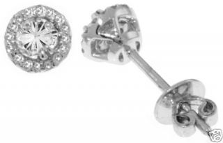 Illusion Setting Stud Earrings in Solid 14k White Gold Stamped