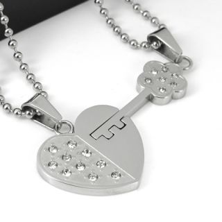 Mens Stainless Steel Heart Key Pendant Necklace Chain