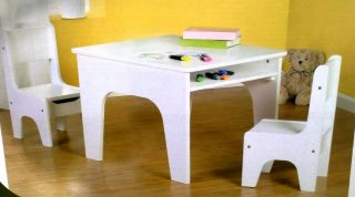 Toddler Children 3 PC Wood Table Chair Set with Storage White Kids