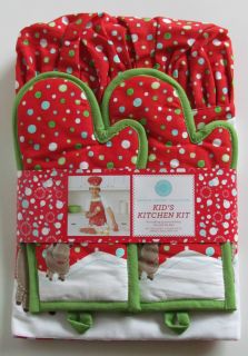 Martha Stewart Kids Kitchen Kit Christmas Apron Hat and Oven Mitts