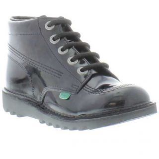 Kickers Shoes Kick Hi Youth Black Patent Classic Kids Boots Sizes UK 3
