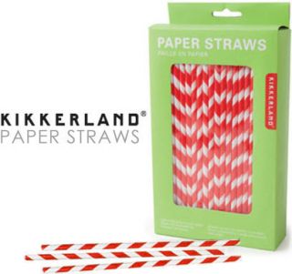 Kikkerland Design Paper Drinking Straws Box (144) Red Stripes