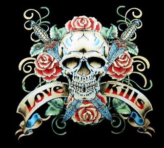 Love Kills Tattoo Art Skull Rose Knife T Shirt WS121