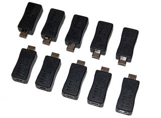 Micro Male to Mini 5 pin USB Female Adapters for Kindle, Droid, Phone
