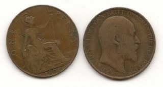 Great Britain 1909 King Edward VII Penny Coin