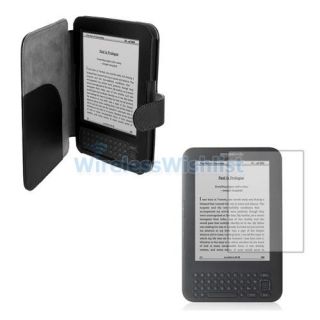 Leather Folio Case Cover Screen Protector For Kindle Keyboard 3G WIFI