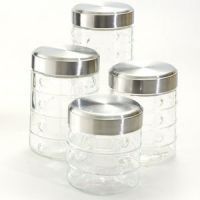 NEW ROUND CHECKERED GLASS KITCHEN CANISTER CANISTERS SET 4PC 4 PC
