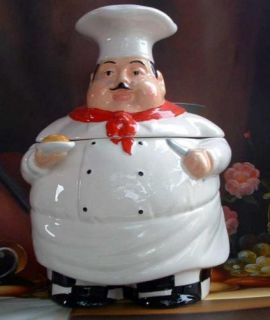 Bistro Fat Chef Cookie Jar Ceramic Kitchen Decor New
