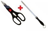 Kitchen Scissors Shears / Nut Cracker + kitchen Knife Sharpening Rod