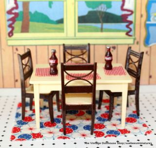 Vintage Dollhouse Furniture Classic Kitchen Table Set 3 4