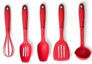 Norpro Mini Cooking Serving Utensils Whisk 5 PC Set Red