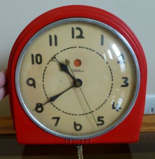 Vintage Red Bakelite Telechron Kitchen Wall Clock Electric