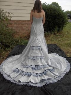 RAMONA KEVEZA GRAY BLUE KLEINFELD SILK SIZE 10 WEDDING GOWN DRESS