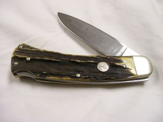 Brand Classic 4100 440c Solingen Germnay Knife Stag Etched Blade Nice
