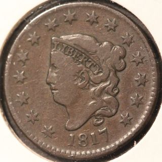 1817 W/15 STARS MATRON HEAD LARGE CENT, NICELY CIRCULATED, TOUGH EARLY