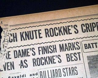 Knute Rockne Notre Dame Fighting Irish Last NCAA Football Game in 1930