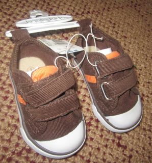 Baby Boy Koala Kids Brown Orange Corduroy Velcro Shoes Sz 2 $17 Retail