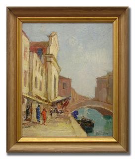 Knut Norman 1896 1977 Commerce by The Canal Original Swedish Oil