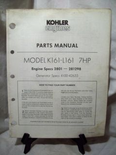 Kohler Parts Manual Model K161 L161 7HP SPEC2801 281298