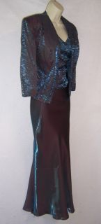 KM COLLECTIONS Teal Taffeta Mother of Bride Formal Gown Dress & Jacket