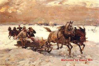Sleigh Ride Alfred Wierusz Kowalski Repro Oil Painting