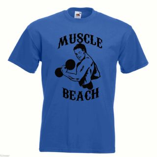 Muscle Beach Gym Retro T Shirt Lots of Colours Muscle Powerhouse Golds