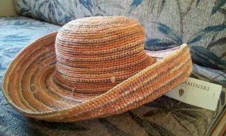 New Helen Kaminski Provence 12 100 Rafia Wide Brim Hat Sunset Mix $198