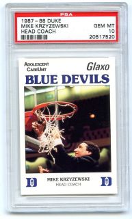 Pop 1 PSA 10 1987 88 Glaxo Mike Krzyzewski Duke Blue Devils Coach K