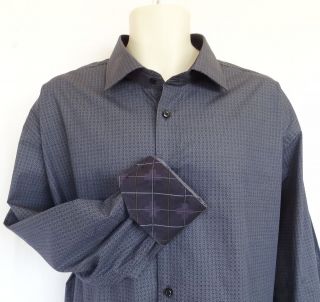 Dean Shirt Purple Circle Pattern Contrasting Cuff Collar Men L S 2XB