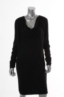 Jones New York NEW Black Solid Cowl Neck Long Sleeve Sweaterdress L