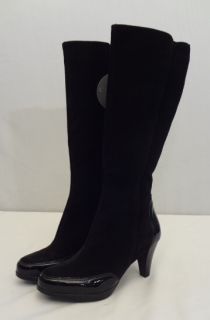 New La Canadienne Tall Black Suede Boots Patent Leather 3 Heel