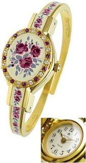 Andre Mouche Ladies Jewelry Watch with Hand Painted Cover Crystal Rose