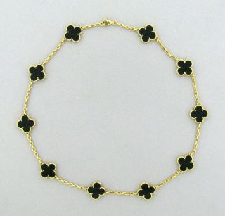 Van Cleef Arpels VCA Alhambra Onyx 18K Yellow Gold Necklace