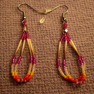 Stunning Traditional Colorful Quills Beaded Earrings Native American