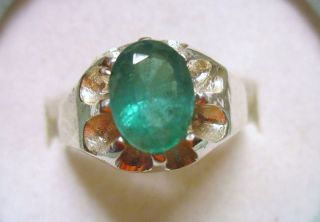 Estate Mens 1 8ct Fine Emerald Sterling Silver Heavy Ring
