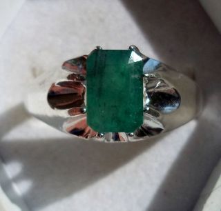Mens 2 5ct Grass Green Emerald Handsome Sterling Silver Ring