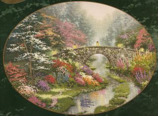 Thomas Kinkade Stillwater Bridge Flower Gardens Embellished Cross