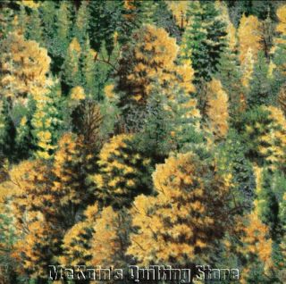 Elusive Catch Forest Trees Landscape Quilt Fabric SSI Gold Green 1 2